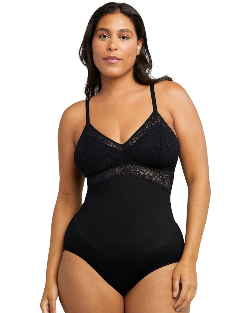 #2182 Maidenform Lace Tummy Control Shapewear Bodysuit Black